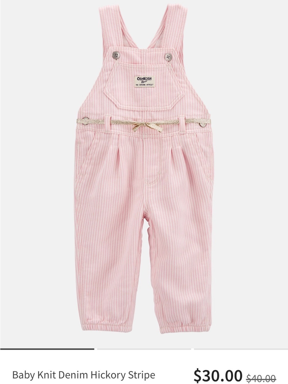 OshKosh B'gosh Pink Hickory Stripe Knit Denim Overalls